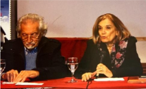 Eneida de León junto a Mariano Arana celebrando los 100 Años de SAU en Ateneo de Montevideo (2014). Foto: Archivo de la Sociedad de Arquitectos del Uruguay